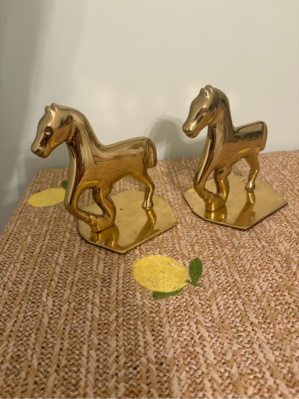 Vintage 1950s Solid Brass Horse Bookends Heavy Mid Century Gold Metal Equestrian